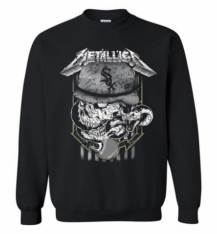 Metallica Skull Chicago White Sox Logo Crewneck Sweatshirt - zezetee