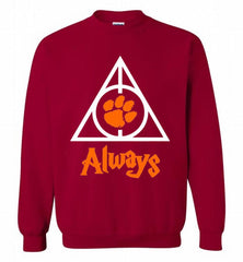 CLEMSON TIGERS UNIVERSITY PAW DEATHLY HALLOWS ALWAYS GIFT Crewneck Sweatshirt - zezetee