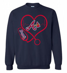 Nurse Heartbeat Atlanta Braves Crewneck Sweatshirt - zezetee