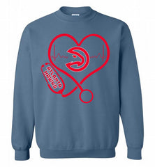 Nurse Heartbeat Love Atlanta Hawks Crewneck Sweatshirt - zezetee