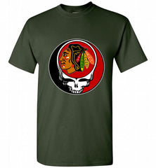 NHL TEAM CHICAGO BLACKHAWKS X GRATEFUL DEAD LOGO BAND Shirt - zezetee