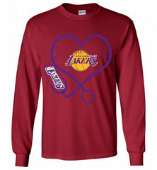 Nurse Heartbeat Love Los Angeles Lakers Gildan Long Shirt - zezetee