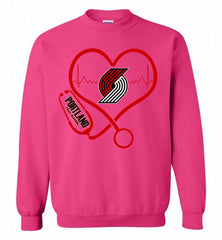 Nurse Heartbeat Love Portland Trail Blazers Crewneck Sweatshirt - zezetee