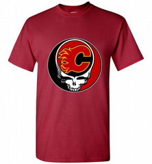 NHL TEAM CALGARY FLAMES X GRATEFUL DEAD LOGO BAND Shirt - zezetee