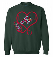 Nurse Heartbeat Atlanta Braves Crewneck Sweatshirt - zezetee