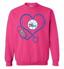 Nurse Heartbeat Love Philadelphia 76ers Crewneck Sweatshirt - zezetee