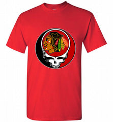 NHL TEAM CHICAGO BLACKHAWKS X GRATEFUL DEAD LOGO BAND Shirt - zezetee