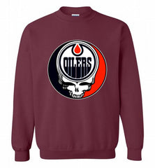 NHL TEAM EDMONTON OILERS X GRATEFUL DEAD LOGO BAND Crewneck Sweatshirt - zezetee
