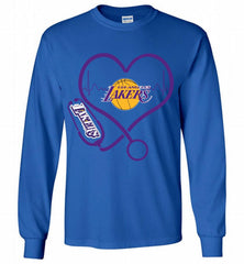 Nurse Heartbeat Love Los Angeles Lakers Gildan Long Shirt - zezetee
