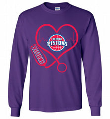 Nurse Heartbeat Love Detroit Pistons Gildan Long Shirt - zezetee