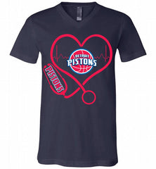 Nurse Heartbeat Love Detroit Pistons V-Neck Shirt - zezetee