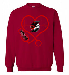 Nurse Heartbeat Love Portland Trail Blazers Crewneck Sweatshirt - zezetee