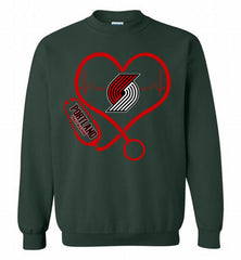 Nurse Heartbeat Love Portland Trail Blazers Crewneck Sweatshirt - zezetee