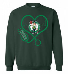 Nurse Heartbeat Love Boston Celtics Crewneck Sweatshirt - zezetee