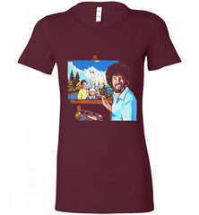 BOB ROSS PAINTING THE GOLDEN GIRL Bella Ladies Tee - zezetee