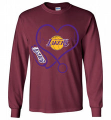 Nurse Heartbeat Love Los Angeles Lakers Gildan Long Shirt - zezetee