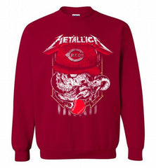Metallica Skull Cincinnati Reds Logo Crewneck Sweatshirt - zezetee