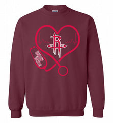 Nurse Heartbeat Love Houston Rockets Crewneck Sweatshirt - zezetee