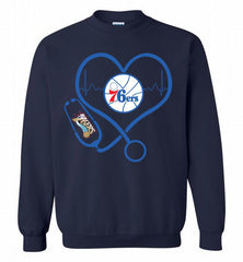 Nurse Heartbeat Love Philadelphia 76ers Crewneck Sweatshirt - zezetee