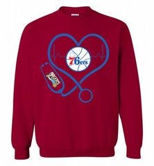 Nurse Heartbeat Love Philadelphia 76ers Crewneck Sweatshirt - zezetee