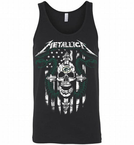 Metallica Snake Skull Green Bay Packers Logo Tank - zezetee