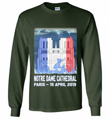 Notre Dame Cathedral in Paris on fire 15th april 2019 T-Shirt French Cathedral Gildan Long Shirt - zezetee