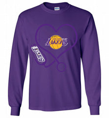 Nurse Heartbeat Love Los Angeles Lakers Gildan Long Shirt - zezetee