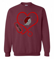 Nurse Heartbeat Love Portland Trail Blazers Crewneck Sweatshirt - zezetee