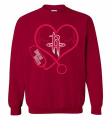 Nurse Heartbeat Love Houston Rockets Crewneck Sweatshirt - zezetee