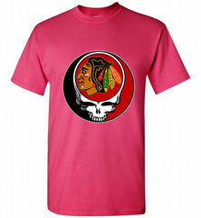 NHL TEAM CHICAGO BLACKHAWKS X GRATEFUL DEAD LOGO BAND Shirt - zezetee