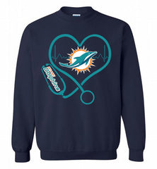 Nurse Heartbeat Miami Dolphins Crewneck Sweatshirt - zezetee
