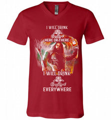 AQUAMAN I WILL DRINK CROWN ROYAL HERE THERE I WILL DRINK CROWN ROYAL EVERYWHERE V-Neck Shirt - zezetee