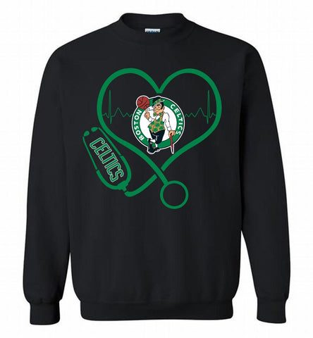 Nurse Heartbeat Love Boston Celtics Crewneck Sweatshirt - zezetee
