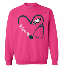 PHILADELPHIA EAGLES LOVE NURSE FLY EAGLES FLY Crewneck Sweatshirt - zezetee