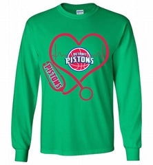 Nurse Heartbeat Love Detroit Pistons Gildan Long Shirt - zezetee