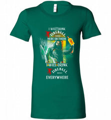 AQUAMAN I WILL DRINK FIREBALL HERE THERE I WILL DRINK FIREBALL EVERYWHERE Bella Ladies Tee - zezetee