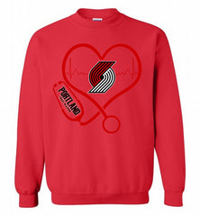 Nurse Heartbeat Love Portland Trail Blazers Crewneck Sweatshirt - zezetee