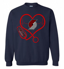 Nurse Heartbeat Love Portland Trail Blazers Crewneck Sweatshirt - zezetee