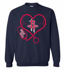 Nurse Heartbeat Love Houston Rockets Crewneck Sweatshirt - zezetee