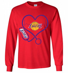 Nurse Heartbeat Love Los Angeles Lakers Gildan Long Shirt - zezetee
