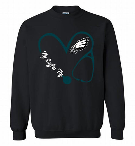PHILADELPHIA EAGLES LOVE NURSE FLY EAGLES FLY Crewneck Sweatshirt - zezetee