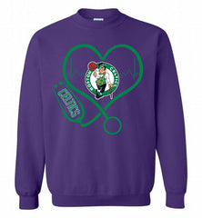 Nurse Heartbeat Love Boston Celtics Crewneck Sweatshirt - zezetee