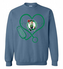 Nurse Heartbeat Love Boston Celtics Crewneck Sweatshirt - zezetee