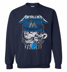 Metallica Skull Miami Marlins Logo Crewneck Sweatshirt - zezetee