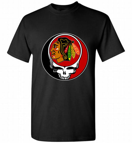 NHL TEAM CHICAGO BLACKHAWKS X GRATEFUL DEAD LOGO BAND Shirt - zezetee