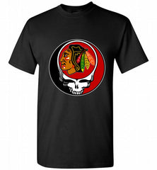 NHL TEAM CHICAGO BLACKHAWKS X GRATEFUL DEAD LOGO BAND Shirt - zezetee