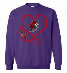 Nurse Heartbeat Love Portland Trail Blazers Crewneck Sweatshirt - zezetee