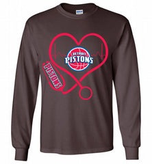 Nurse Heartbeat Love Detroit Pistons Gildan Long Shirt - zezetee