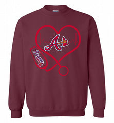 Nurse Heartbeat Atlanta Braves Crewneck Sweatshirt - zezetee