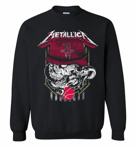 Metallica Skull Snake Houston Rockets Crewneck Sweatshirt - zezetee